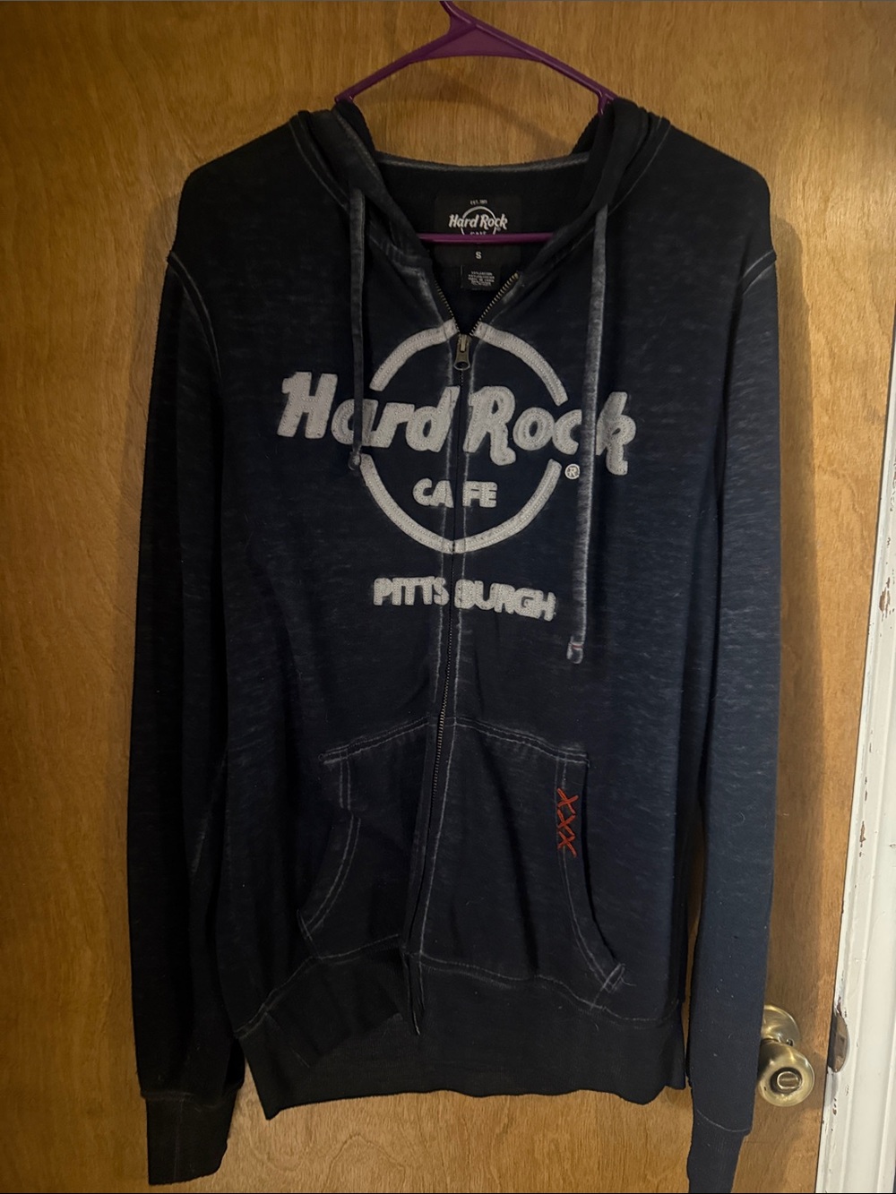 Hard Rock Cafe Pittsburgh Navy Blue Zip Hoodie